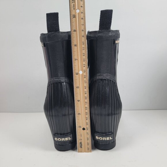 Sorel Women's Black Rubber Wedge Heel Rain Boots NL2526-010 US Size 8.5 - Picture 8 of 10